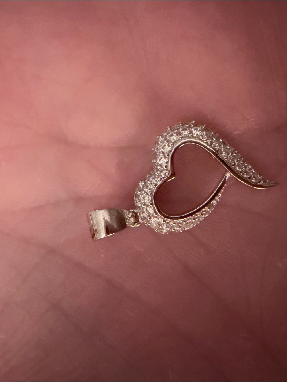 925 Sterling Silver Pavé CZ Open Heart Pendant Unworn